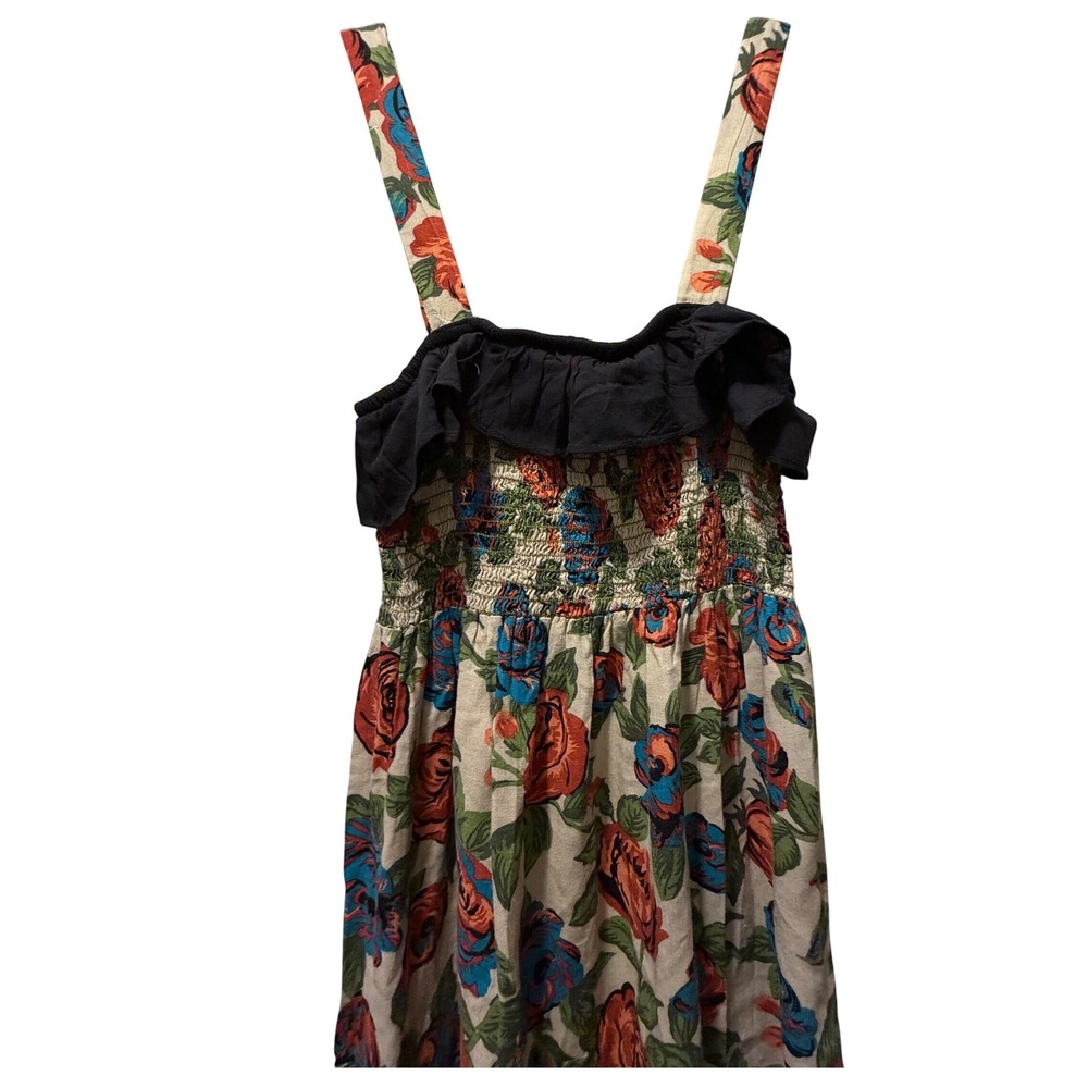 Audrey 3 +1 Floral Smocked Mini Dress Rose Print Ruffle Neck Rayon DH4169 L - Picture 3 of 10